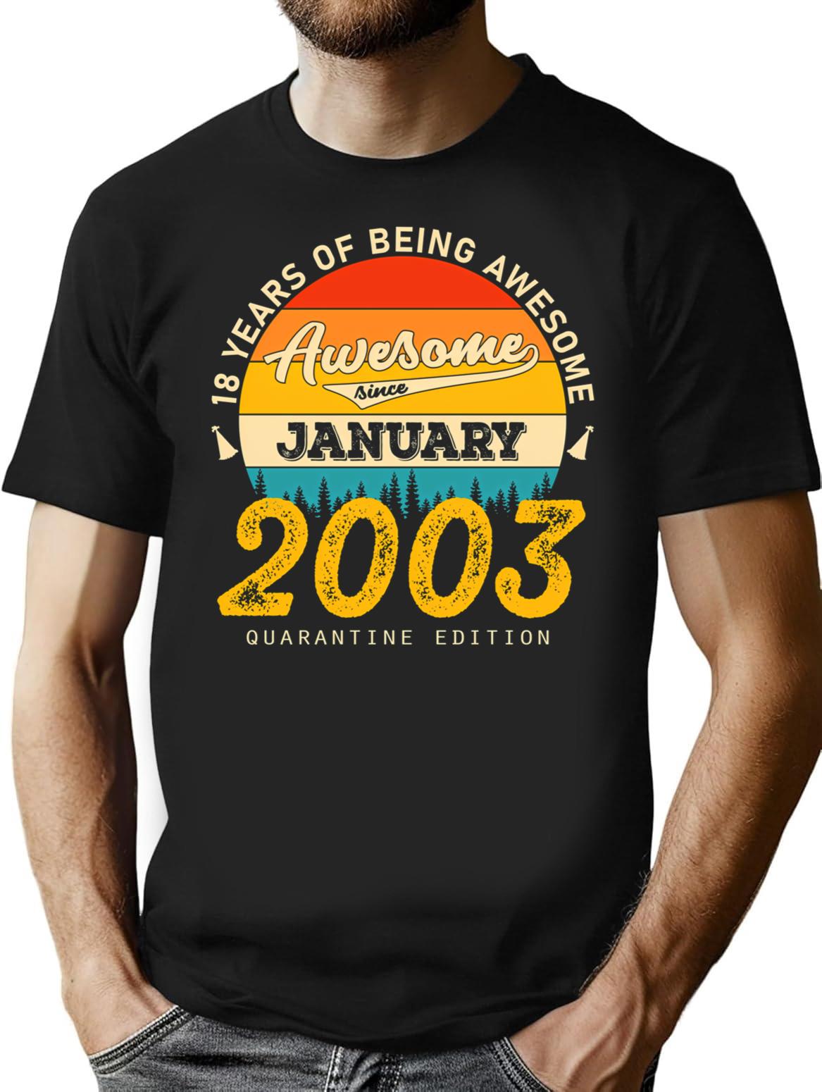 18Th Birthday 18 Years Born In 2003 January Minimalist Graphic T-Shirt - Unisex Streetwear Tee - Black
