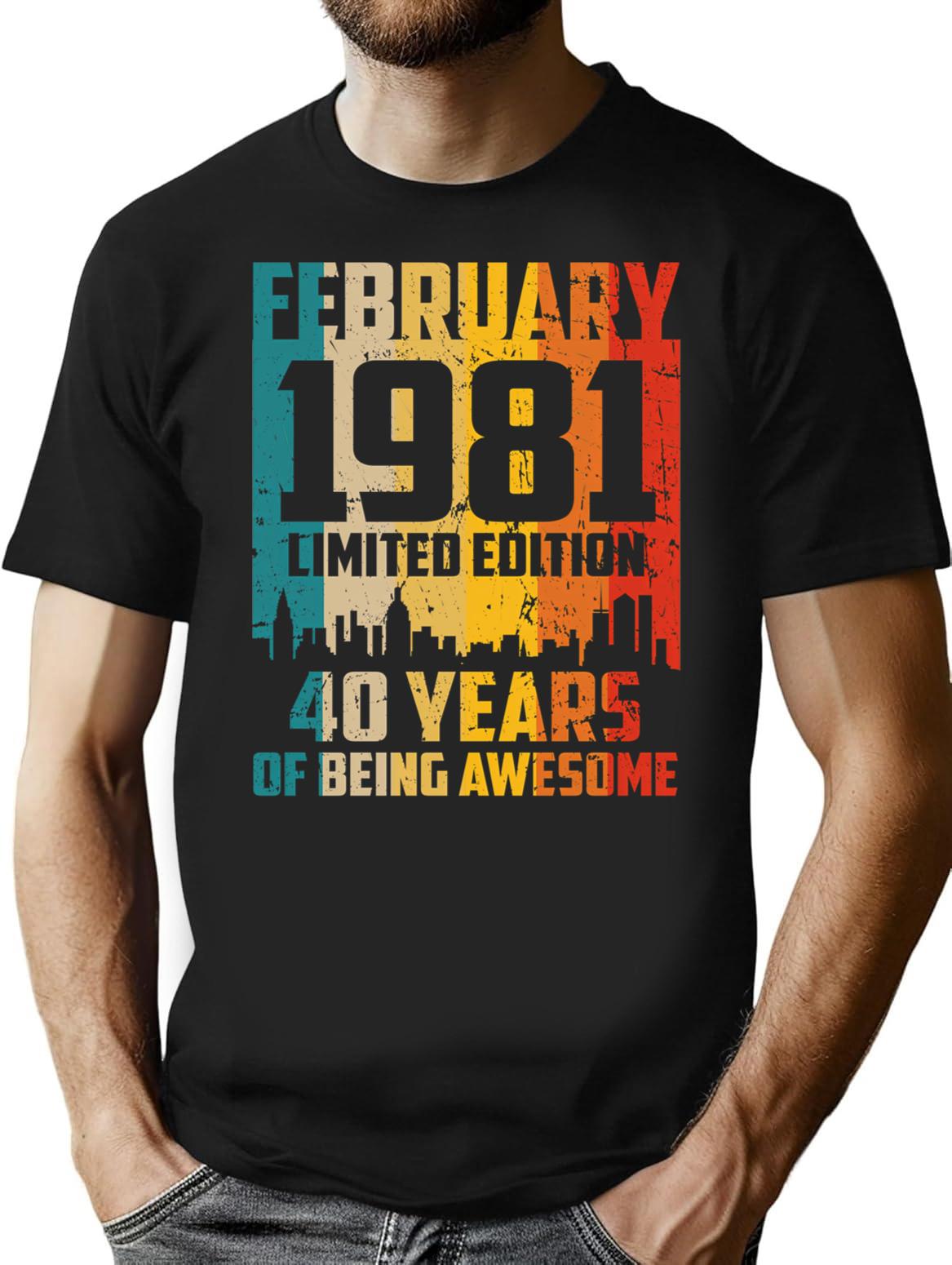 40Th Birthday 40 Years Born In 1981 February Minimalist Graphic T-Shirt - Unisex Streetwear Tee - Black