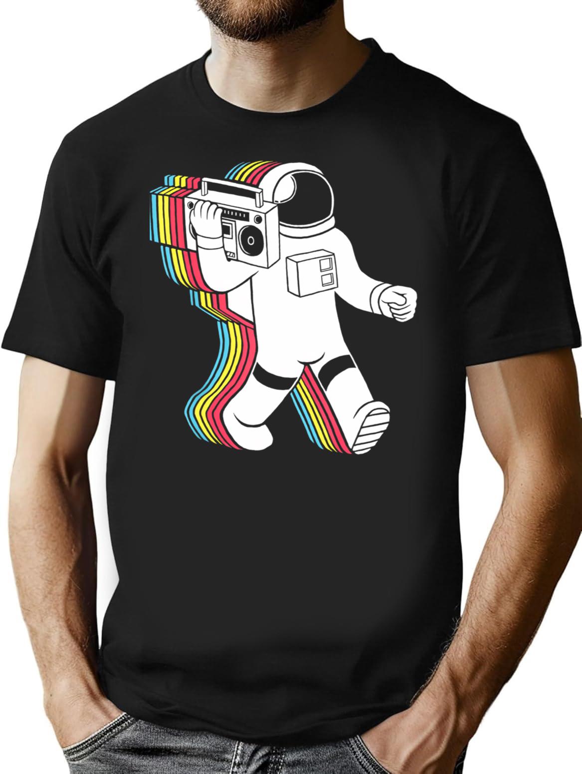 Astronaut Funk Retro Funny Minimalist Graphic T-Shirt - Unisex Streetwear Tee - Black