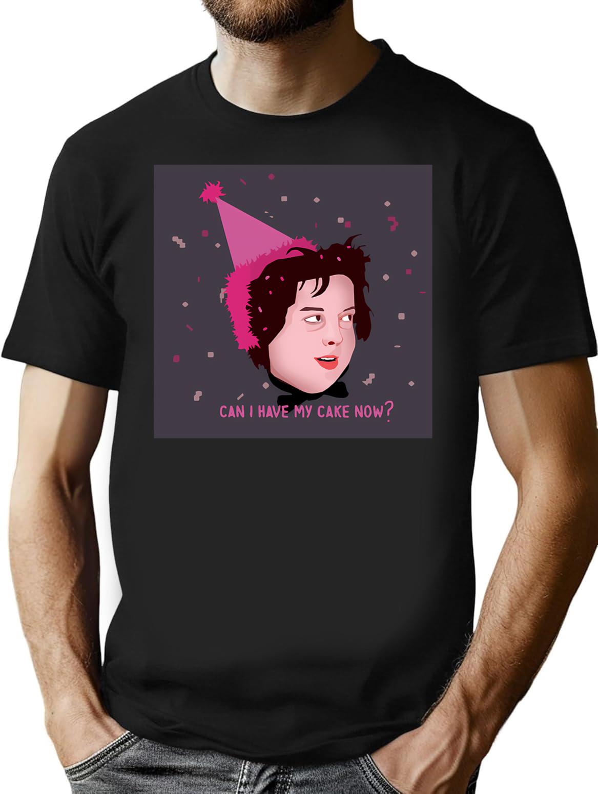 Can I Have My Cake Now Sticker Minimalist Graphic T-Shirt - Unisex Streetwear Tee - Black
