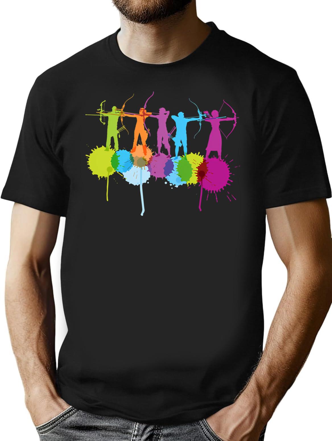 Color Splash Sport Archery T-Shirt - Retro Graphic Tee for Men & Women - Black