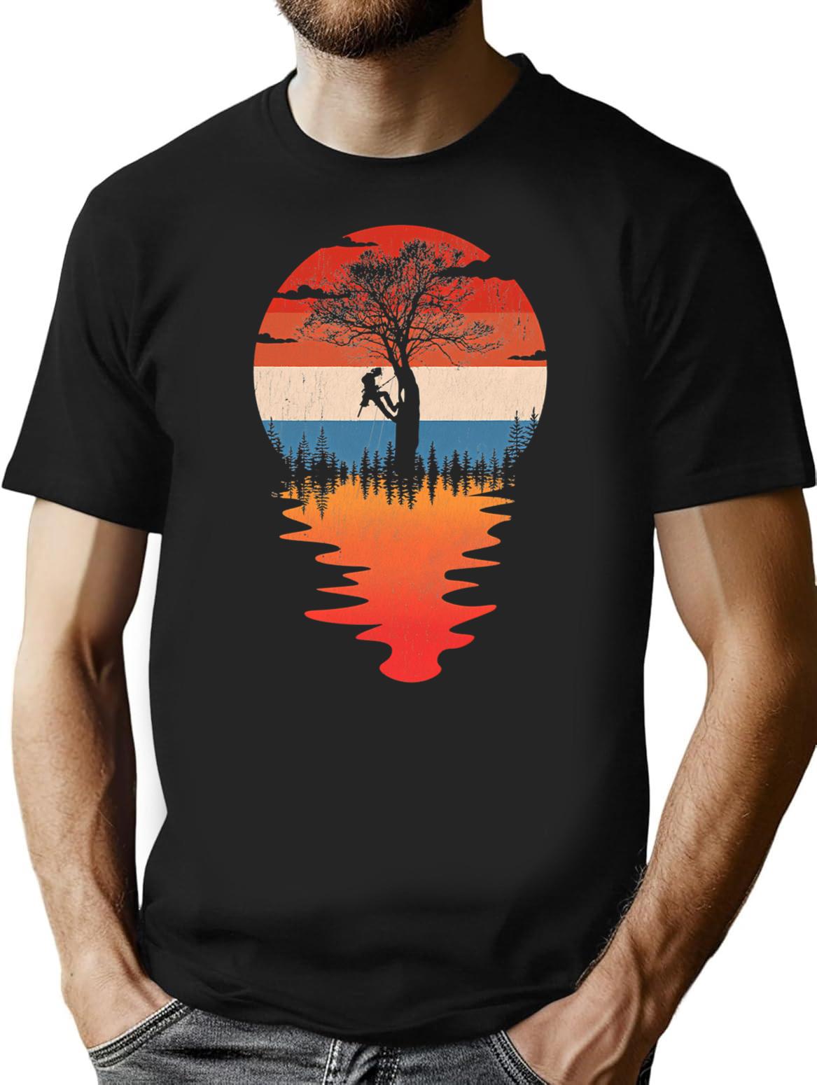 Cool Arborist Retro Vintage Sunset Style T-Shirt - Black