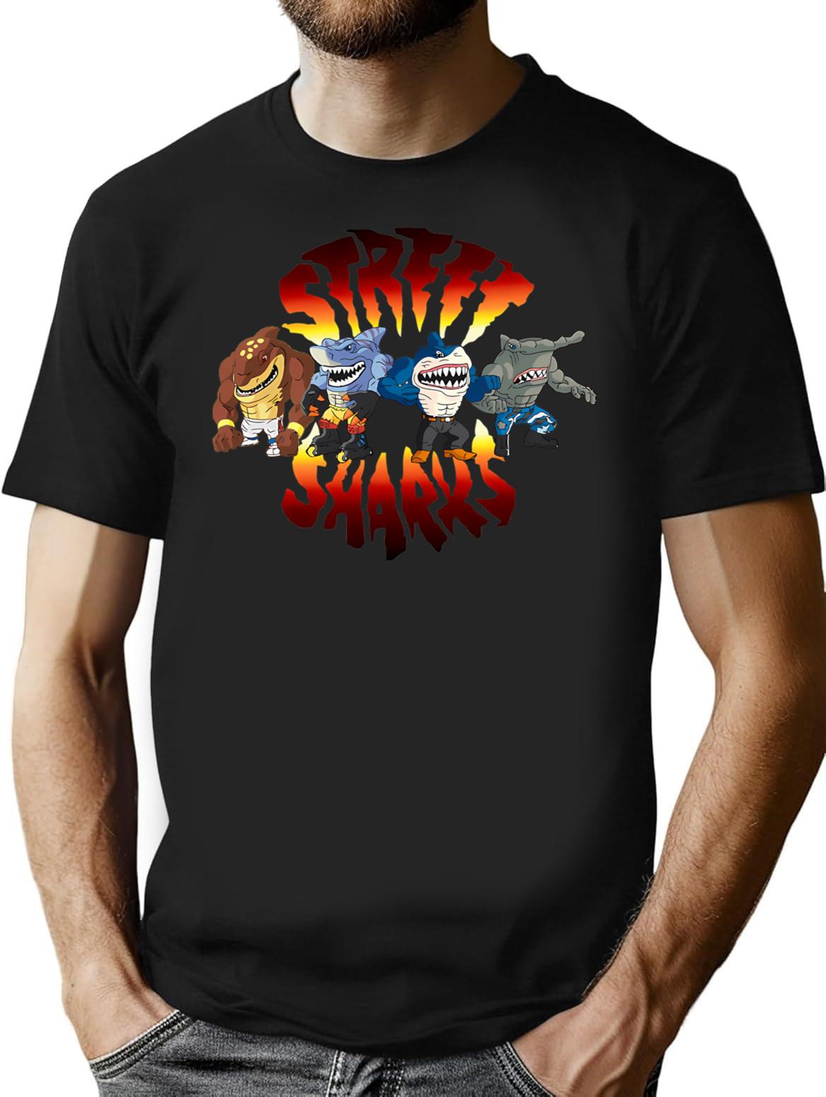 Cool Sharks T-Shirt - Retro Graphic Tee for Men & Women - Black