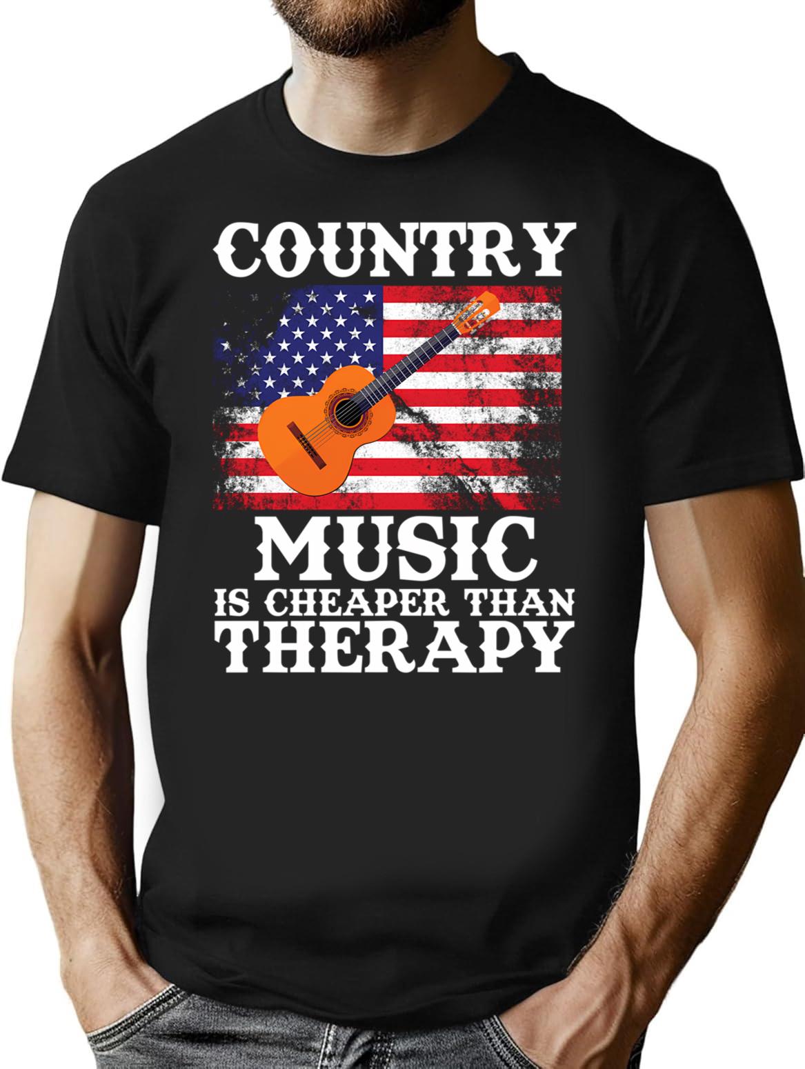 Country Music Guitar Usa Country Flag T-Shirt - Black