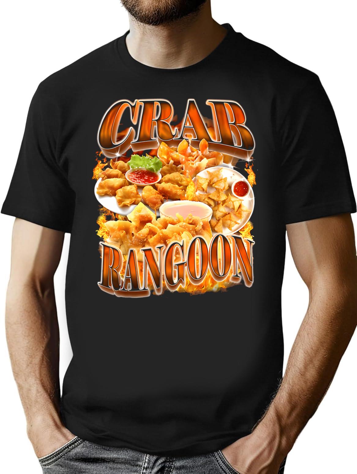 Crab Rangoon Meme Bootleg Rap Style 90s Vintage Funny 1990s T-Shirt - Black
