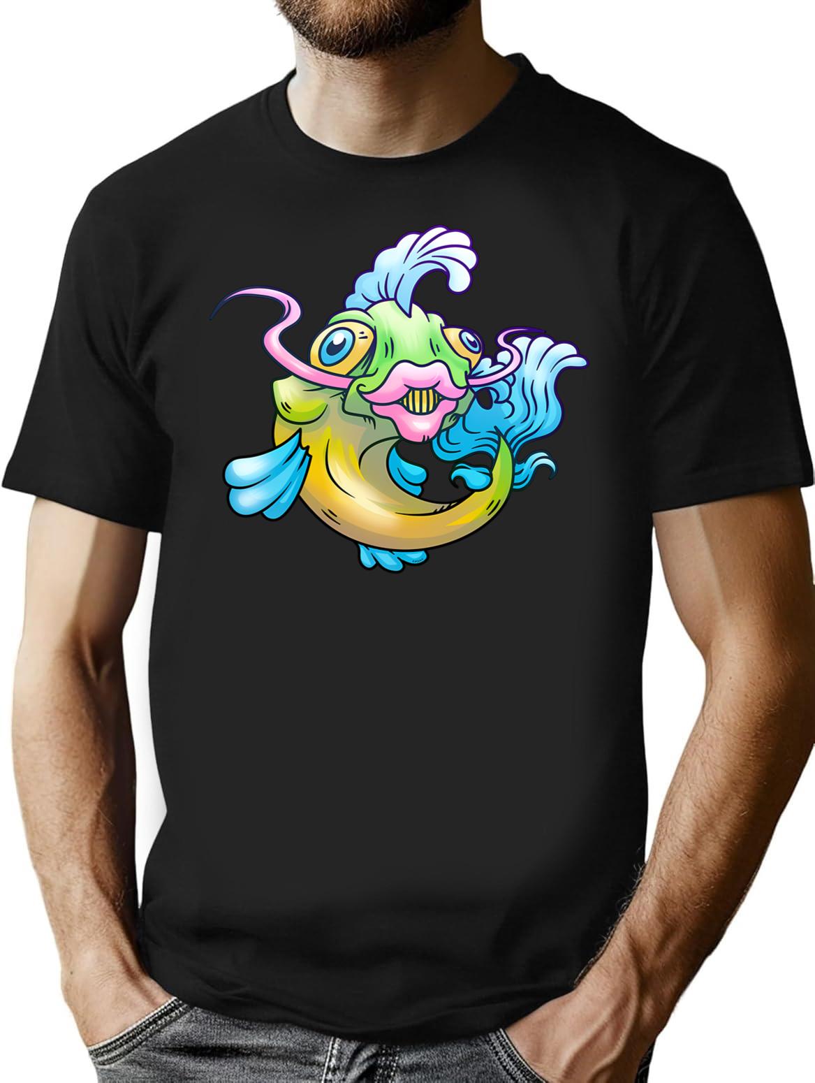 Crazy Fish T-Shirt - Retro Graphic Tee for Men & Women - Black