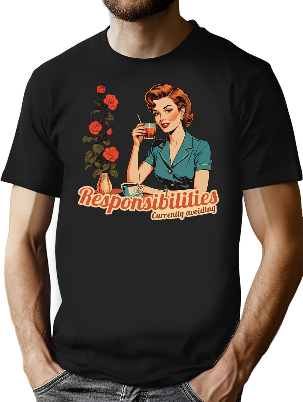 Currently Avoiding Responsibilities Retro Vintage Design T-Shirt - Black