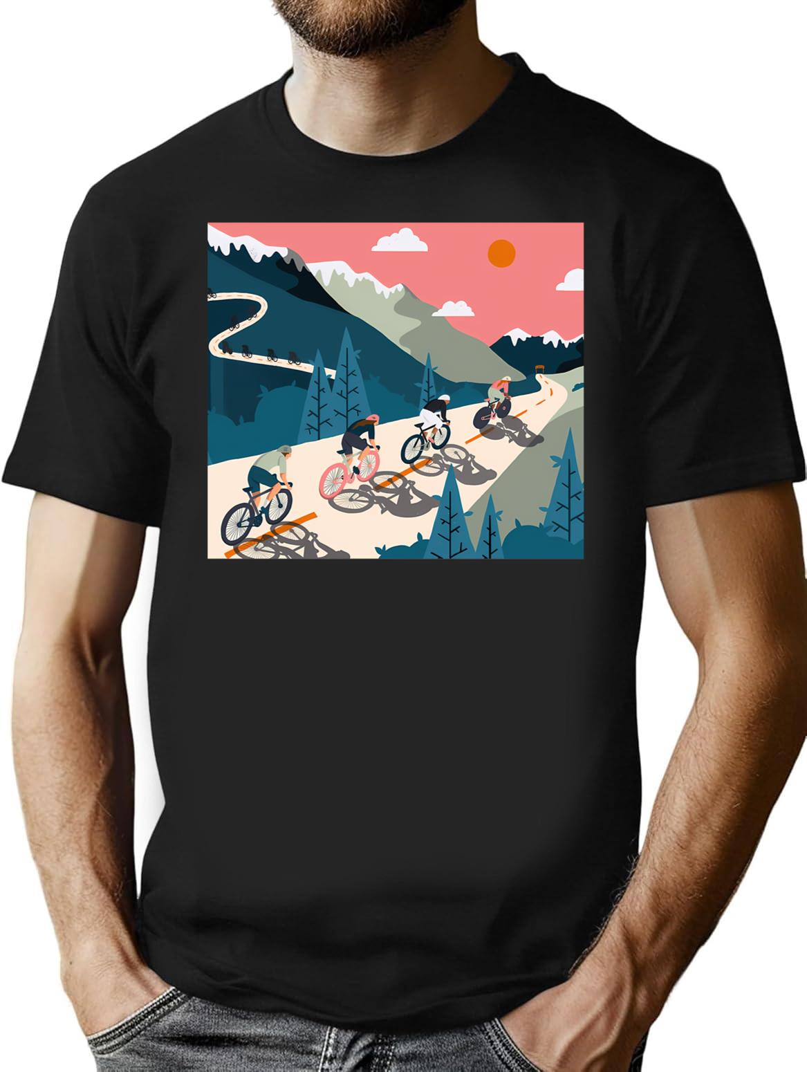 Cycling Race Vintage Art T-Shirt - Retro Graphic Casual Tee - Black