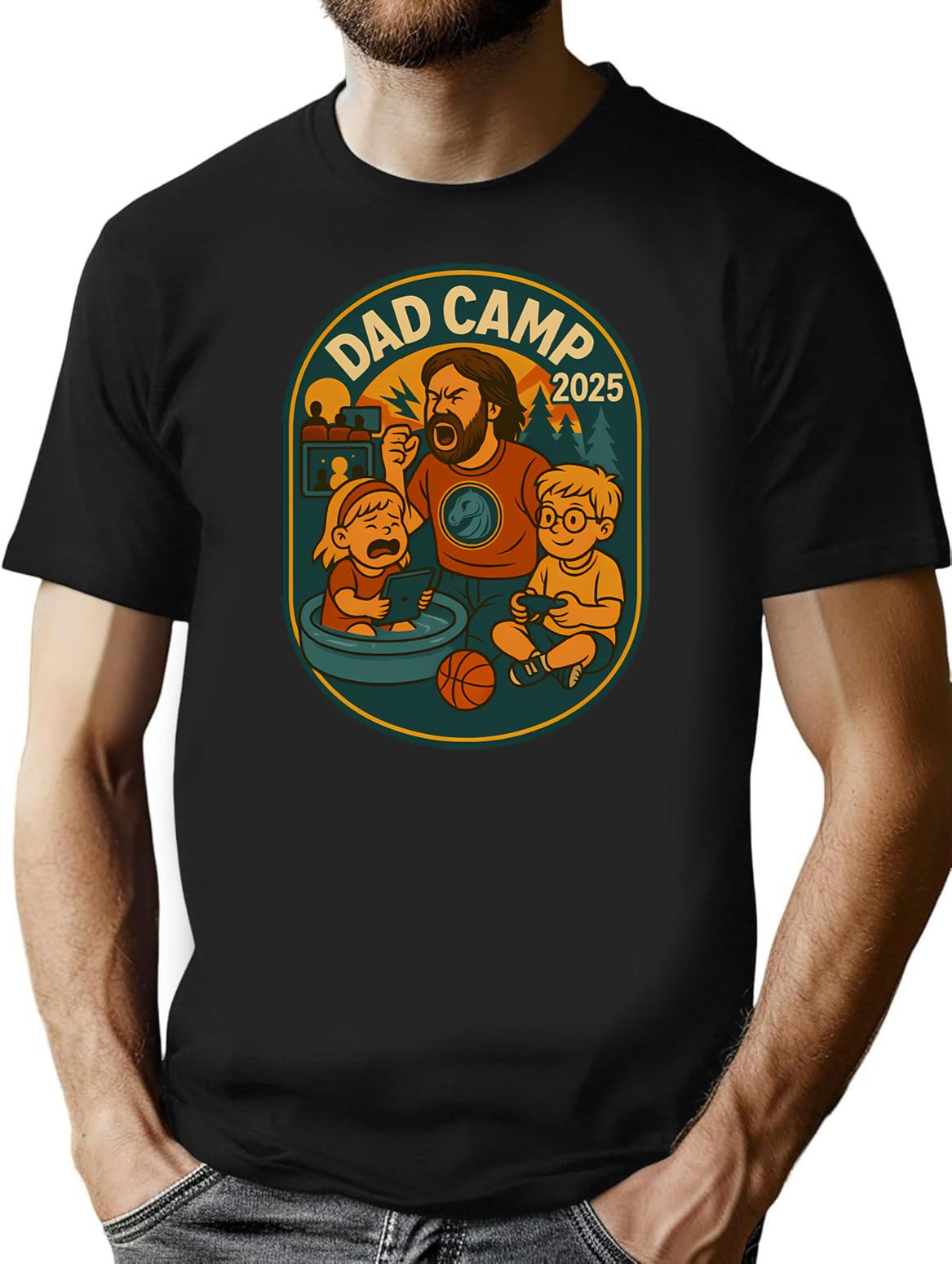 Dad Camp 2025 T-Shirt - Retro Graphic Tee for Men & Women - Black