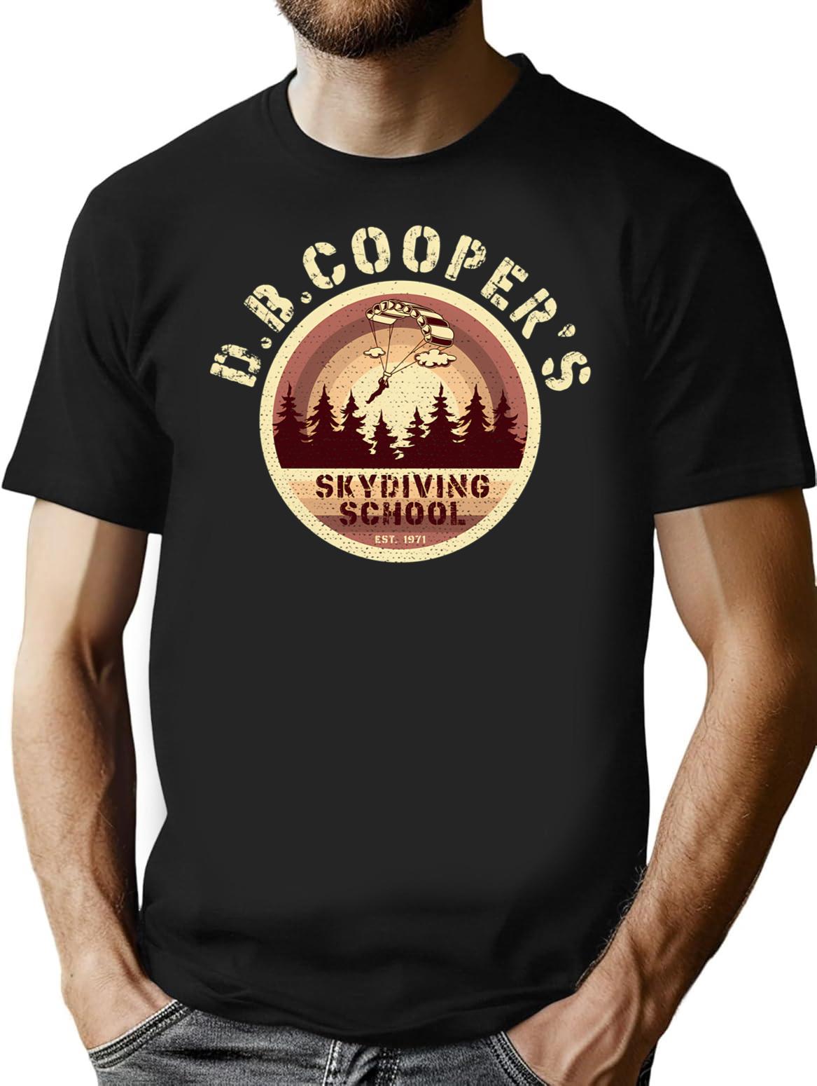 Db Coopers Skydiving School T-Shirt - Retro Graphic Tee for Men & Women - Black