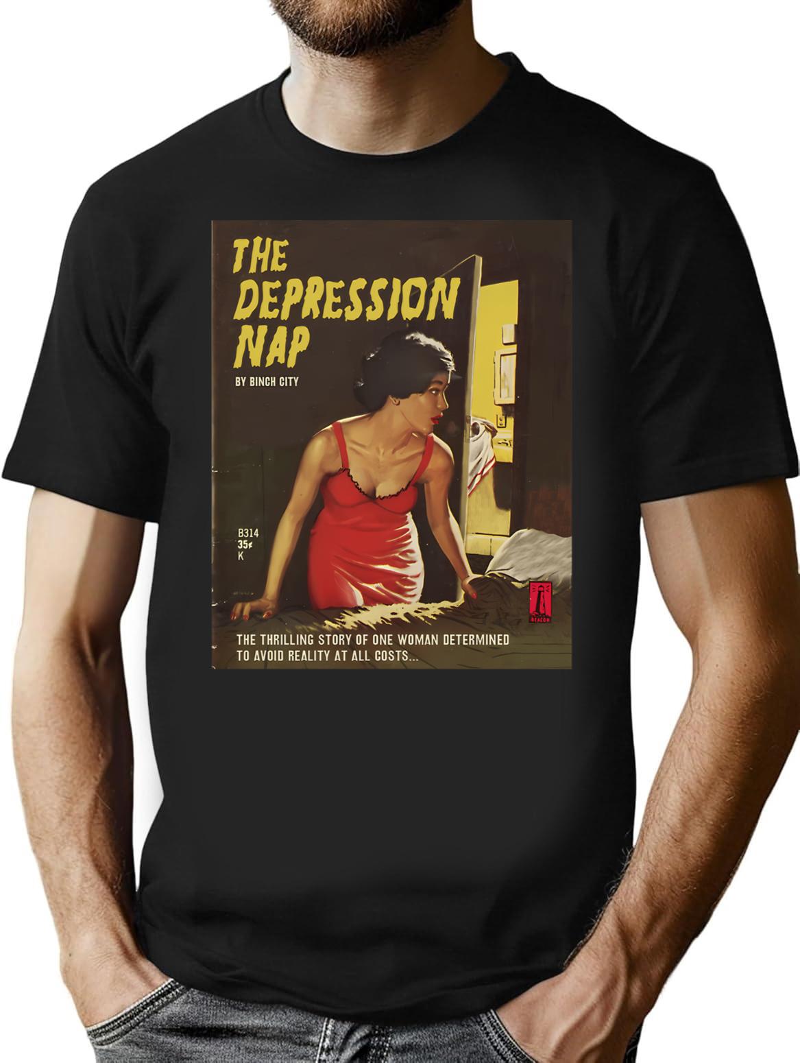 Depression Nap T-Shirt - Retro Graphic Tee for Men & Women - Black