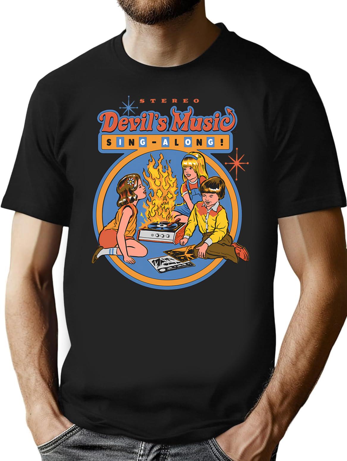 Devil's Music Sing-along T-Shirt - Retro Graphic Tee for Men & Women - Black
