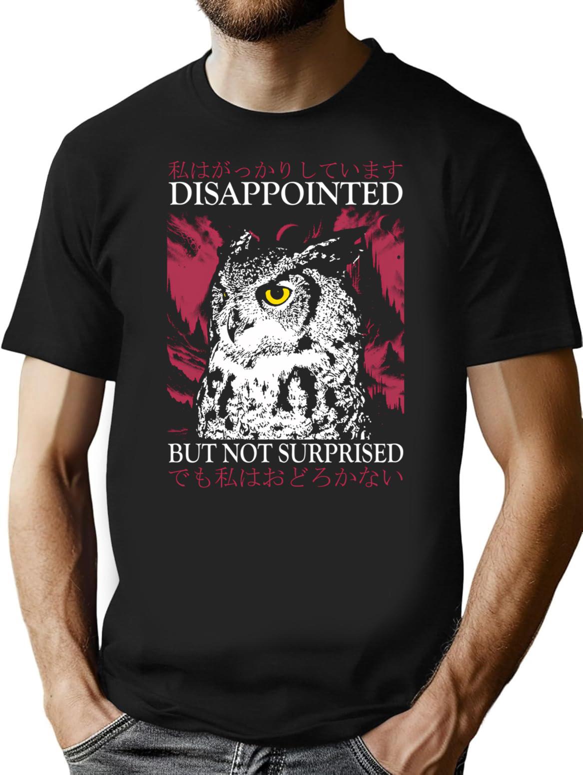 Disappointed Owl T-Shirt - Retro Graphic Tee for Men & Women - Black