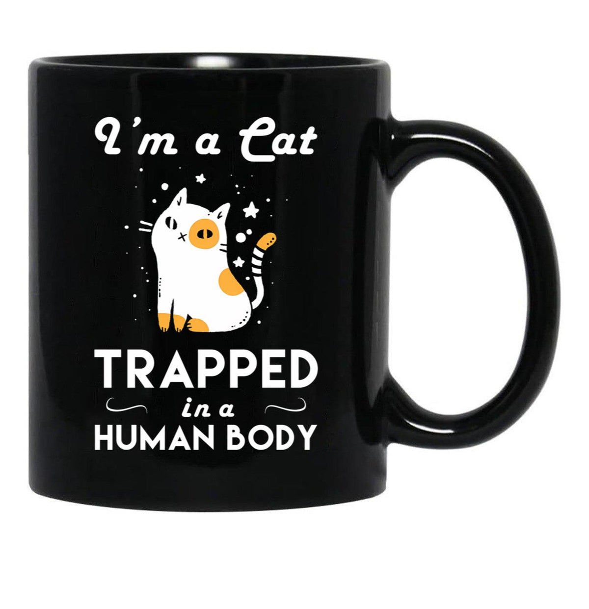Funny Cat Trapped In The Human Body Black Coffee Mug, Gift Coffee Mug - Black