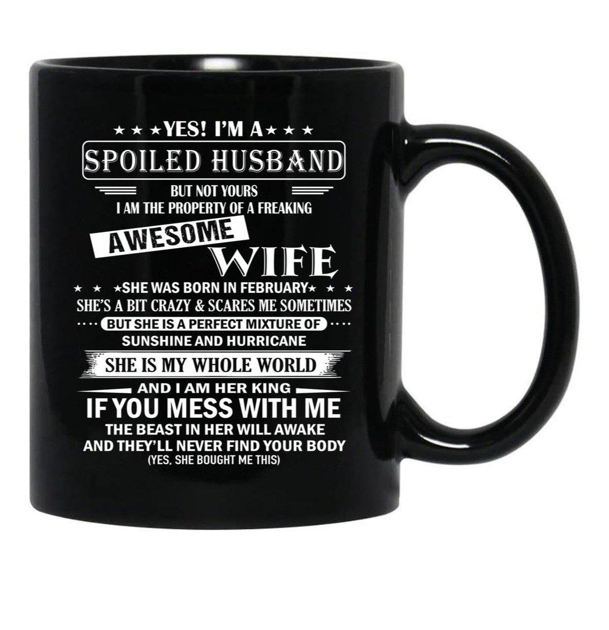 Husband Birthday February Black Coffee Mug, Gift Coffee Mug - Black