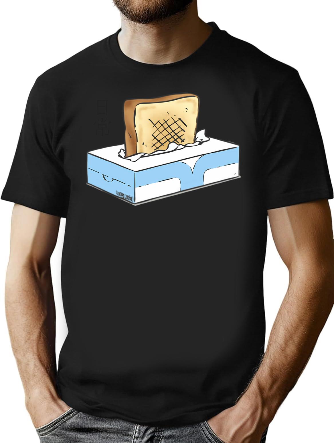 Nichijou - Tissue Box Toaster Minimalist Graphic T-Shirt - Unisex Streetwear Tee - Black