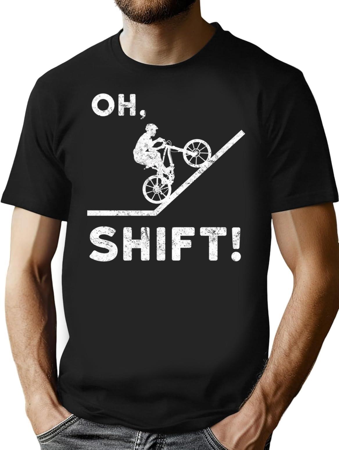 Oh Shift - Funny Mountain Bike Design Minimalist Graphic T-Shirt - Unisex Streetwear Tee - Black
