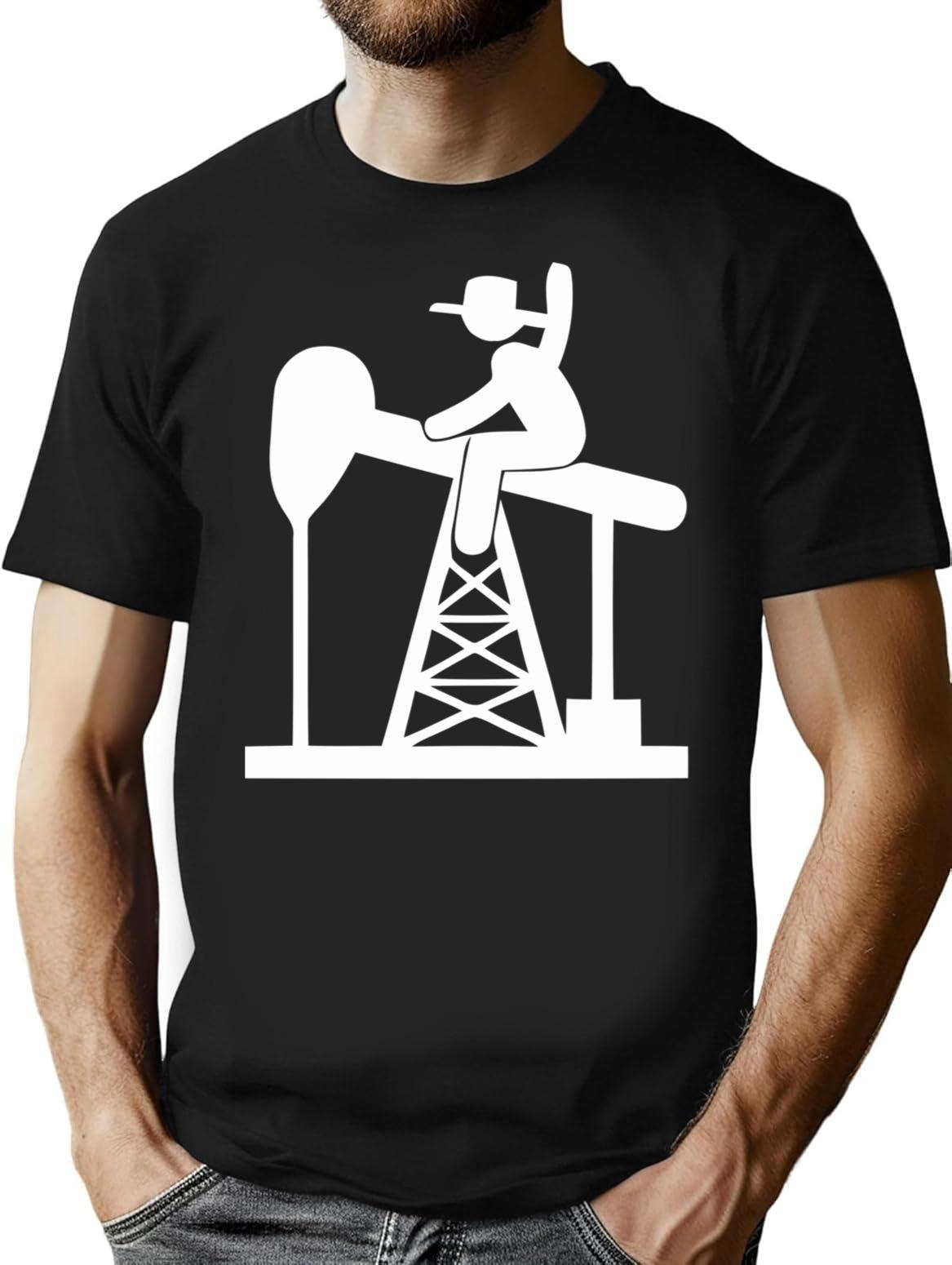 Oil Rig Cowboy Minimalist Graphic T-Shirt - Unisex Streetwear Tee - Black