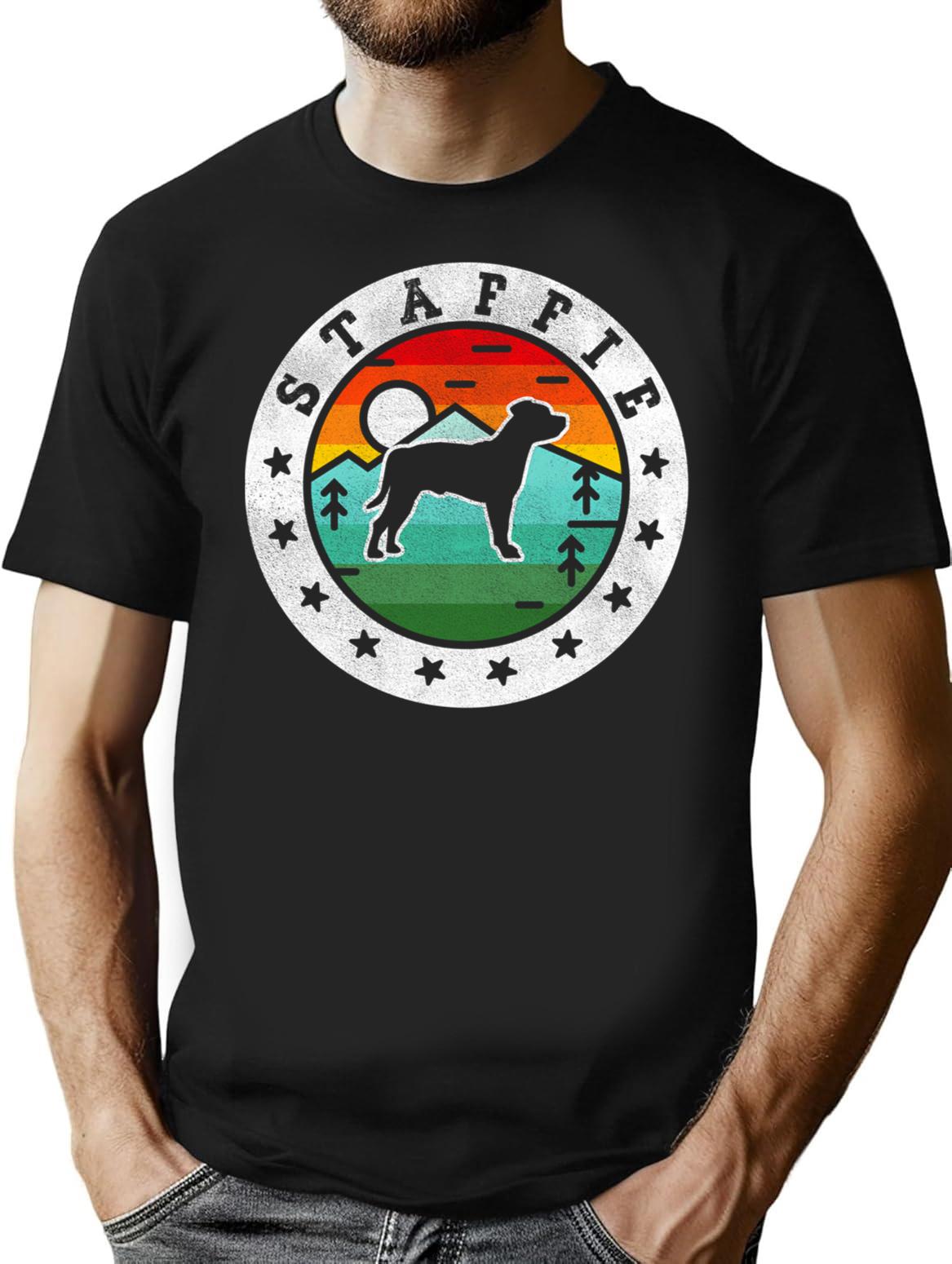 Staffie Dog Summer Vintage Minimalist Graphic T-Shirt - Unisex Streetwear Tee - Black