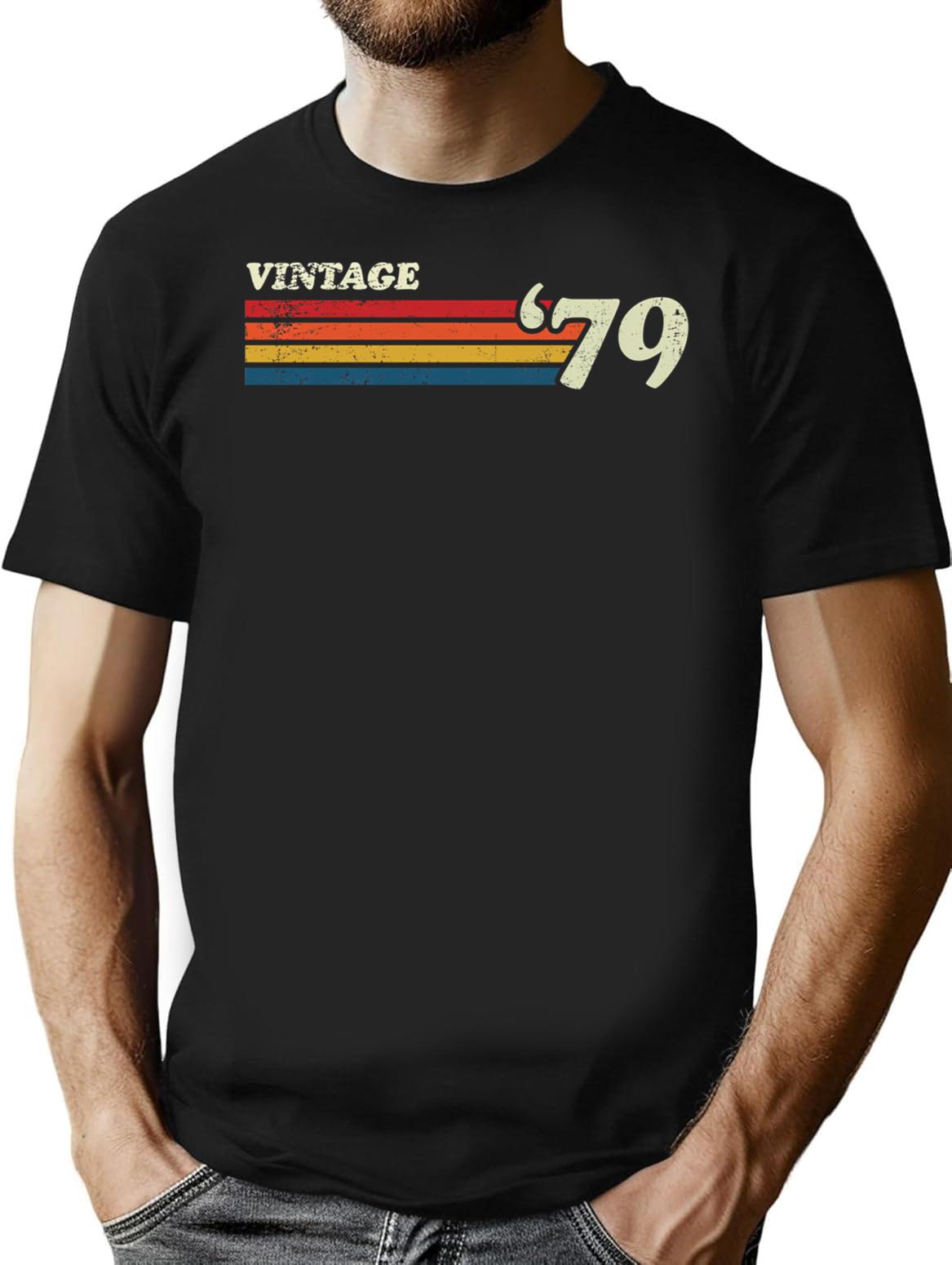 Vintage '79 Retro Stripes T-Shirt for Men & Women, T-Shirts Graphic Tee - Black