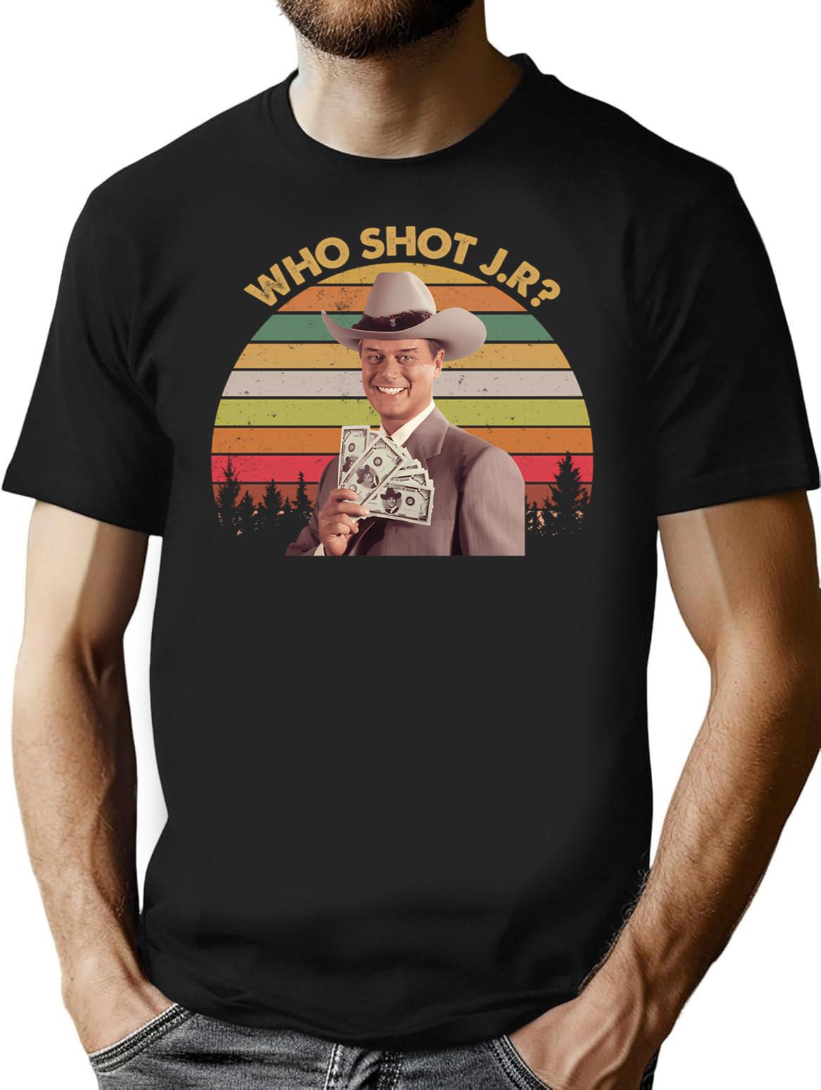 Who Shot J R Shirts J. R. Ewing Dallas Shirt Movie Poster Gifts Funny Shirts Custom Shirt 70S Vintage Retro Movie T Shirt T-Shirt for Men & Women, T-Shirts Graphic Tee - Black
