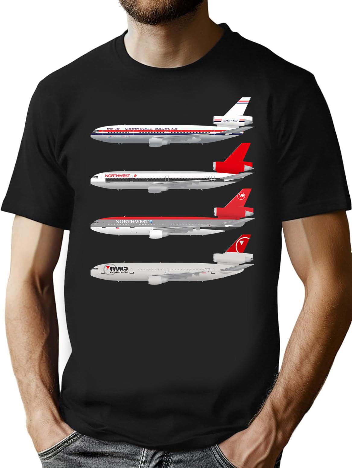 Wings In Uniform - Dc-10 - Northwest Airlines - Through The Ages Minimalist Graphic T-Shirt - Unisex Streetwear Tee - Black