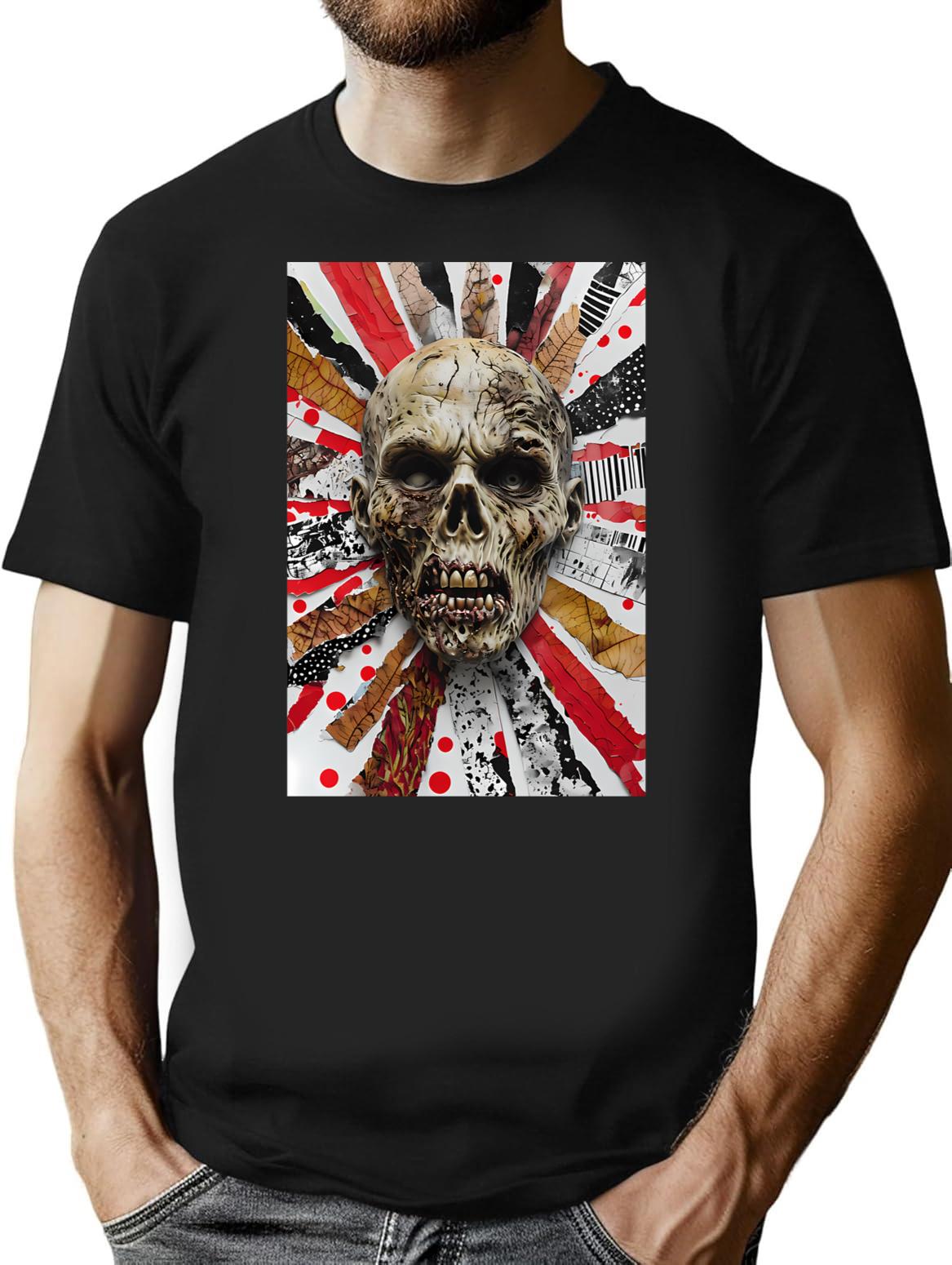 Zombie Collage - Undead Collage (1) Minimalist Graphic T-Shirt - Unisex Streetwear Tee - Black