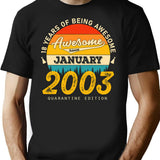 18Th Birthday 18 Years Born In 2003 January Minimalist Graphic T-Shirt - Unisex Streetwear Tee - Black