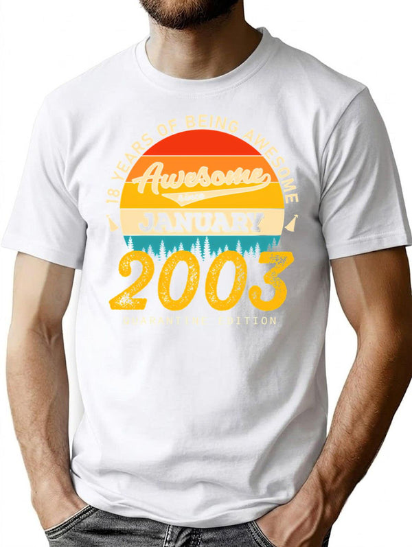 18Th Birthday 18 Years Born In 2003 January Minimalist Graphic T-Shirt - Unisex Streetwear Tee - White