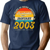 18Th Birthday 18 Years Born In 2003 January Minimalist Graphic T-Shirt - Unisex Streetwear Tee - Navy