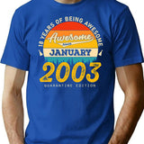 18Th Birthday 18 Years Born In 2003 January Minimalist Graphic T-Shirt - Unisex Streetwear Tee - Blue
