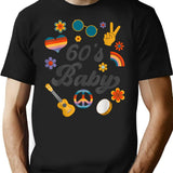 1960S Vintage Sixties Costume Party 60S Hippie Theme Party Minimalist Graphic T-Shirt - Unisex Streetwear Tee - Black