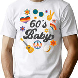 1960S Vintage Sixties Costume Party 60S Hippie Theme Party Minimalist Graphic T-Shirt - Unisex Streetwear Tee - White