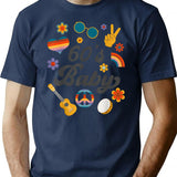 1960S Vintage Sixties Costume Party 60S Hippie Theme Party Minimalist Graphic T-Shirt - Unisex Streetwear Tee - Navy