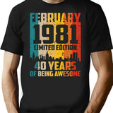 40Th Birthday 40 Years Born In 1981 February Minimalist Graphic T-Shirt - Unisex Streetwear Tee - Black