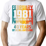 40Th Birthday 40 Years Born In 1981 February Minimalist Graphic T-Shirt - Unisex Streetwear Tee - White