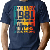 40Th Birthday 40 Years Born In 1981 February Minimalist Graphic T-Shirt - Unisex Streetwear Tee - Navy