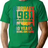 40Th Birthday 40 Years Born In 1981 February Minimalist Graphic T-Shirt - Unisex Streetwear Tee - Green