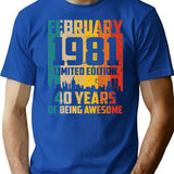 40Th Birthday 40 Years Born In 1981 February Minimalist Graphic T-Shirt - Unisex Streetwear Tee - Blue