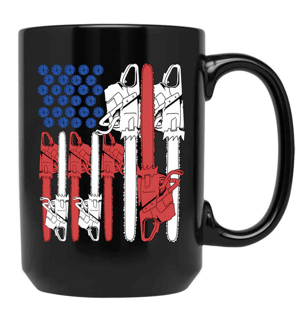 4Th Of July Arborist Shirt Men Tree Climber Dad Chainsaw Black Coffee Mug, Gift Coffee Mug - Black