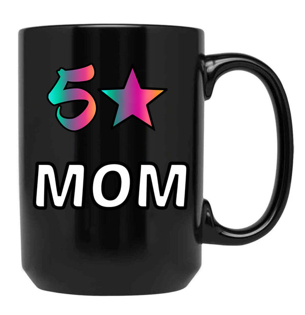 5 Star Mom Black Coffee Mug, Gift Coffee Mug - Black
