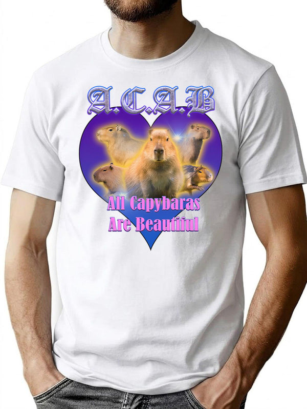 Acab All Capybaras Are Beautiful Bootleg Graphic T-Shirt - White