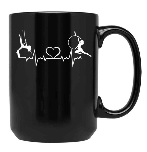 Aerial Hoop And Aerial Silks Heartbeat Aerial Silks Circus Funny Lyra Black Coffee Mug, Gift Coffee Mug - Black