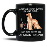 Afghan Hound And Wine Funny Dog Black Coffee Mug, Gift Coffee Mug