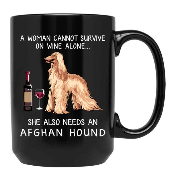 Afghan Hound And Wine Funny Dog Black Coffee Mug, Gift Coffee Mug - Black