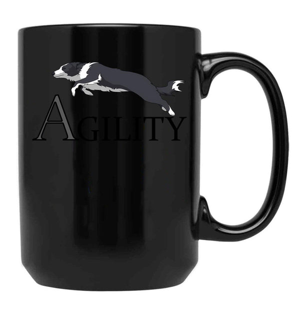 Agility - Jumping Border Collie Black Coffee Mug, Gift Coffee Mug - Black