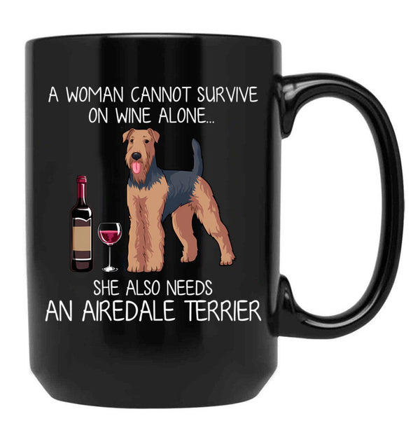 Airedale Terrier And Wine Funny Dog Black Coffee Mug, Gift Coffee Mug - Black