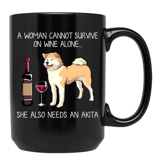 Akita And Wine Funny Dog Black Coffee Mug, Gift Coffee Mug - Black