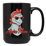 Alpha Mom Funny Dinosaur Mother Cool Dinosaur Black Coffee Mug, Gift Coffee Mug - Black