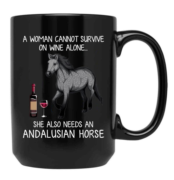 Andalusian Horse And Wine Funny Horse Black Coffee Mug, Gift Coffee Mug - Black